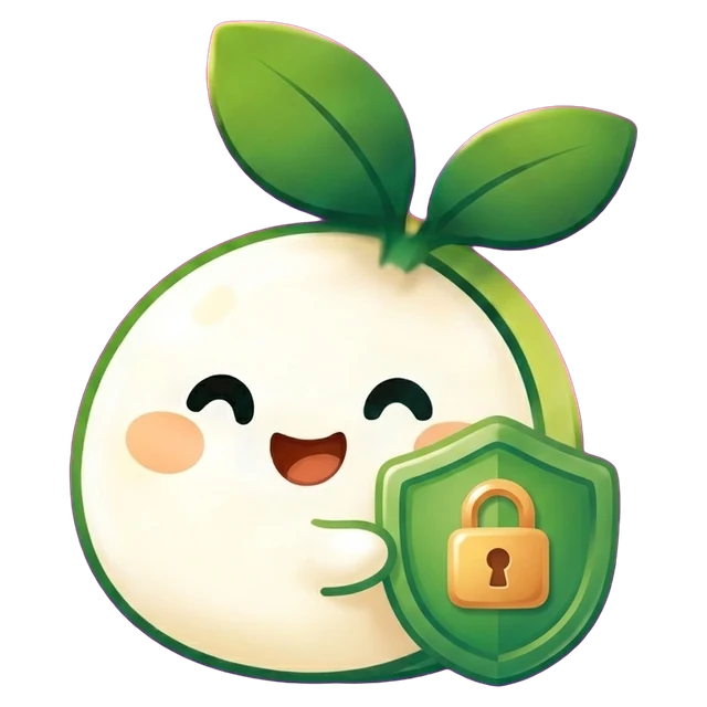 Mori, the MoneyMori mascot, holding a green shield with a gold padlock